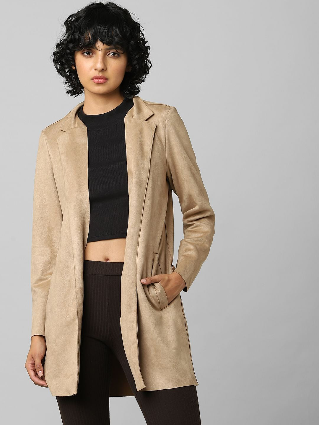 Brown Faux Suede Long Coat