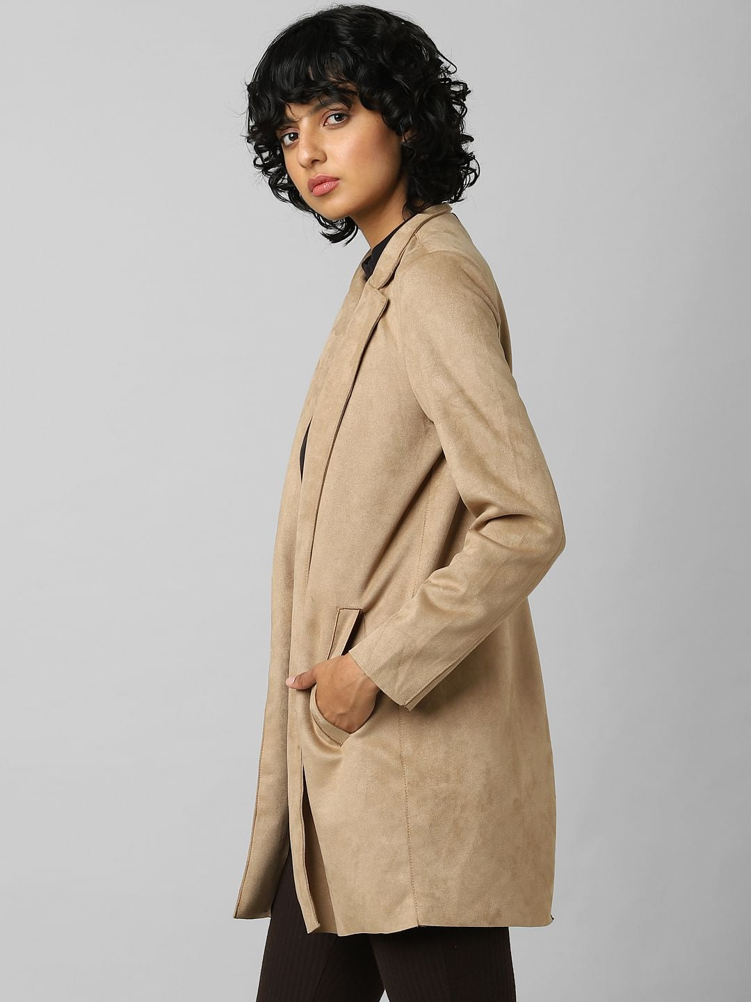 Brown Faux Suede Long Coat