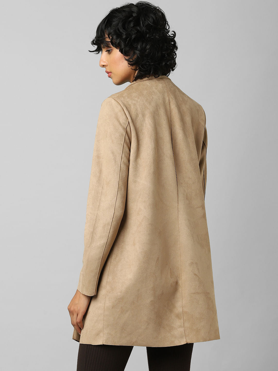 Brown Faux Suede Long Coat