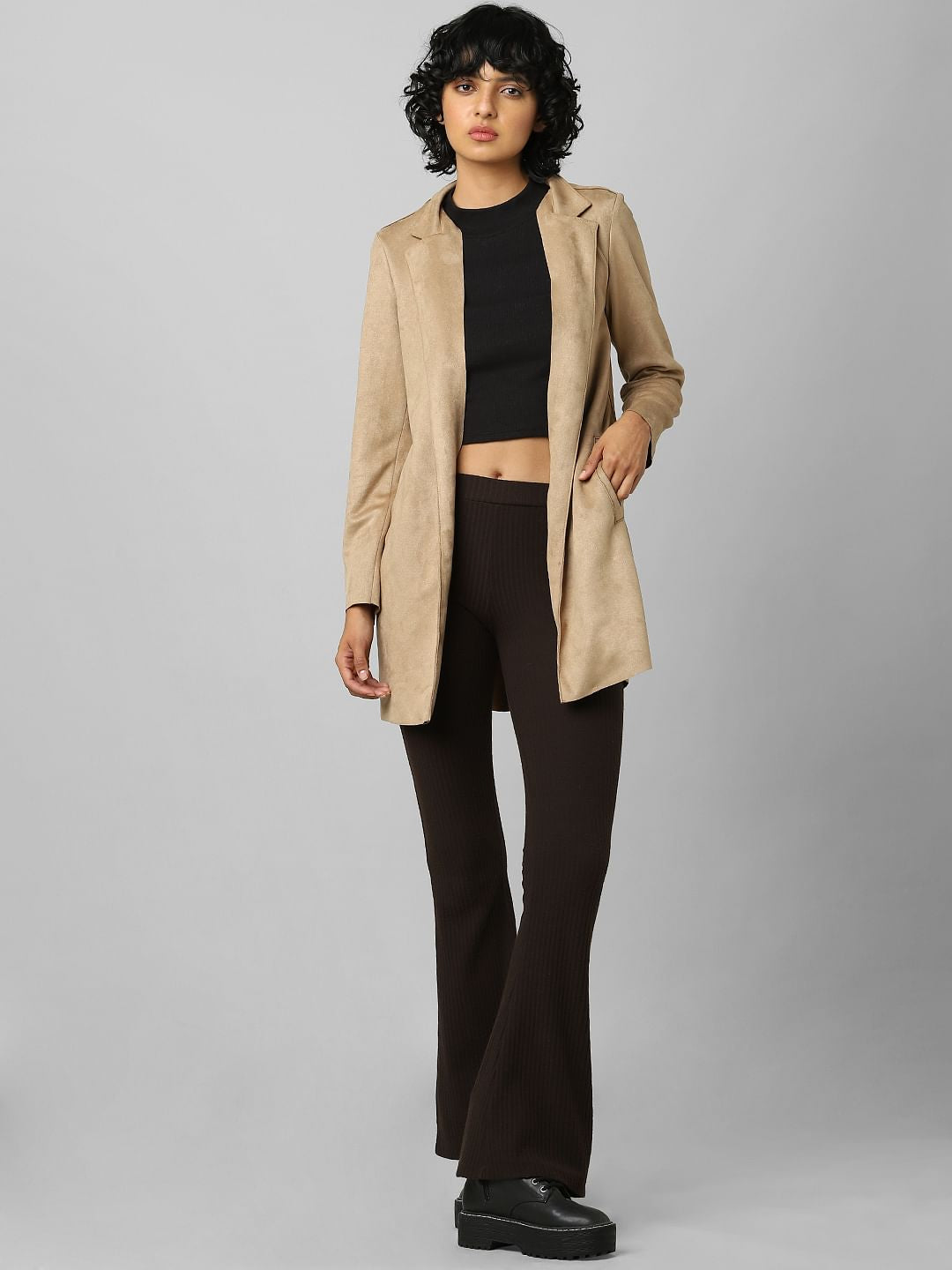 Brown Faux Suede Long Coat