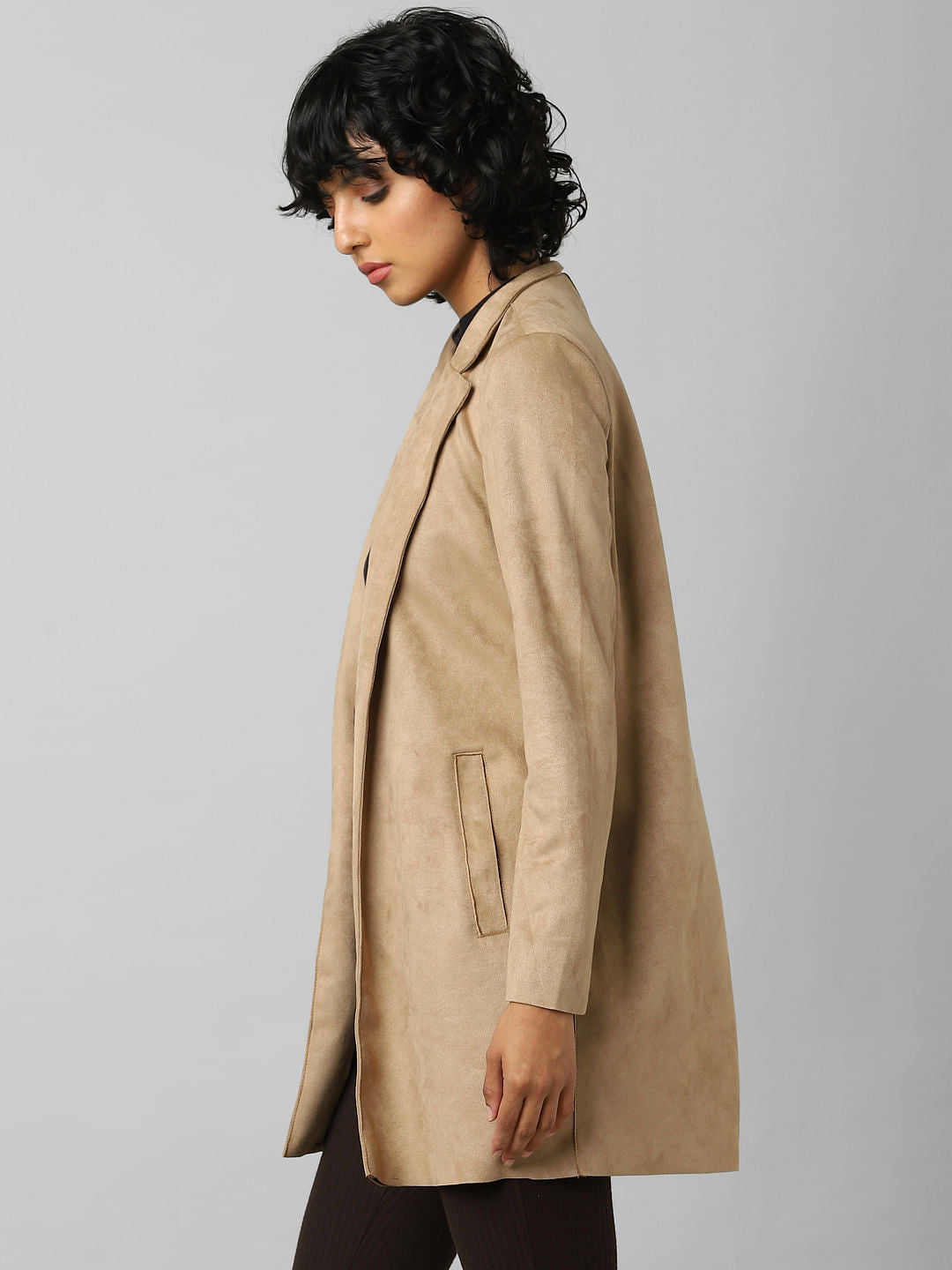 Brown Faux Suede Long Coat