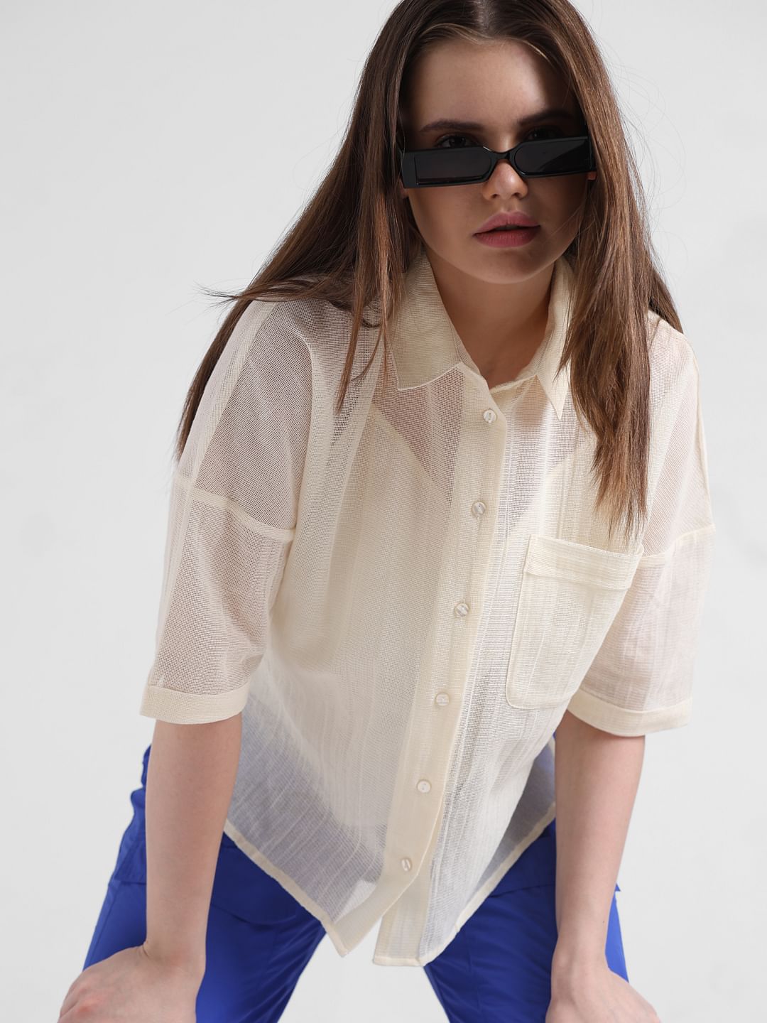 Ecru Cotton Mesh Shirt