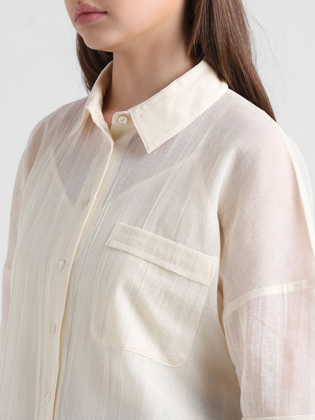 Ecru Cotton Mesh Shirt