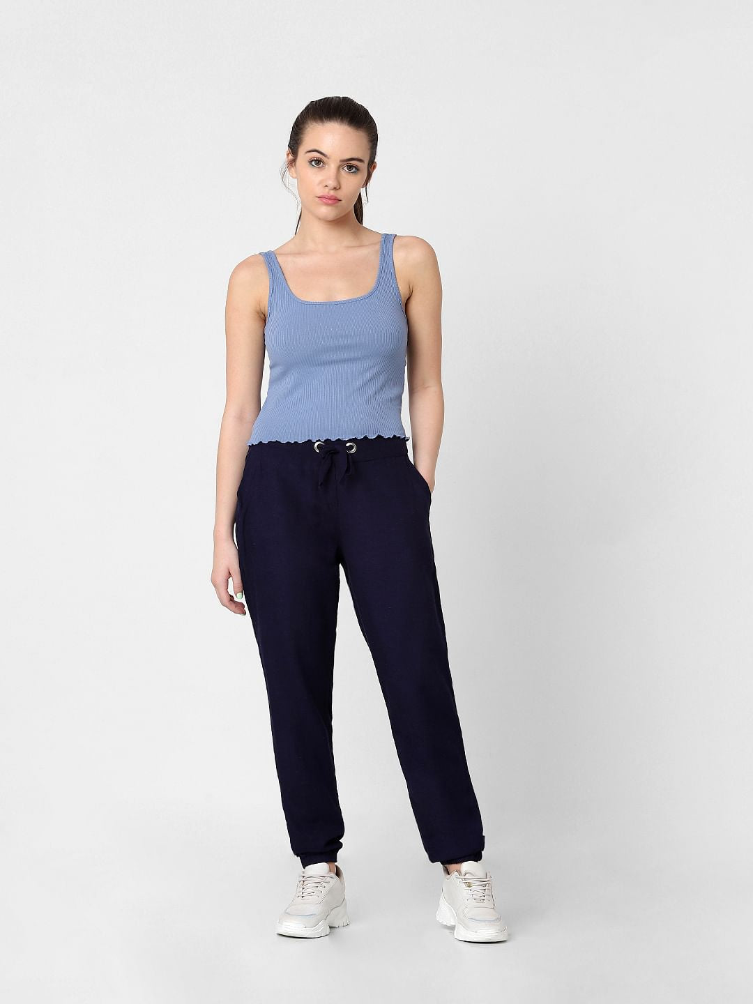 Blue Ribbed Crop Top