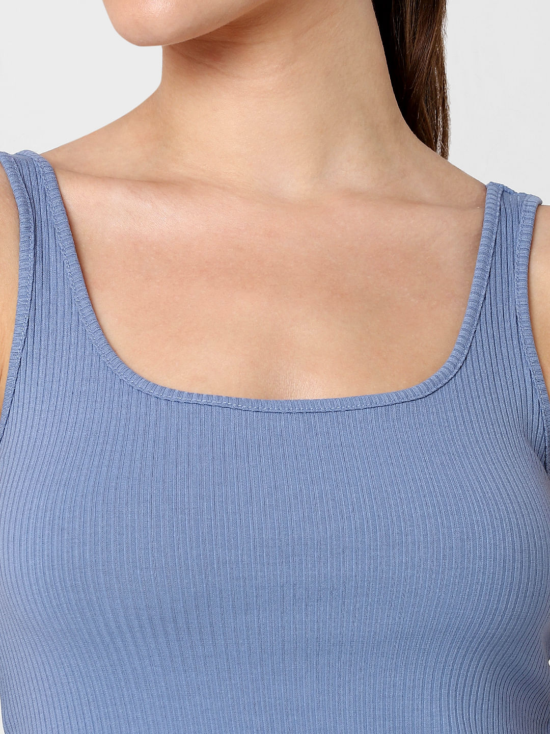 Blue Ribbed Crop Top