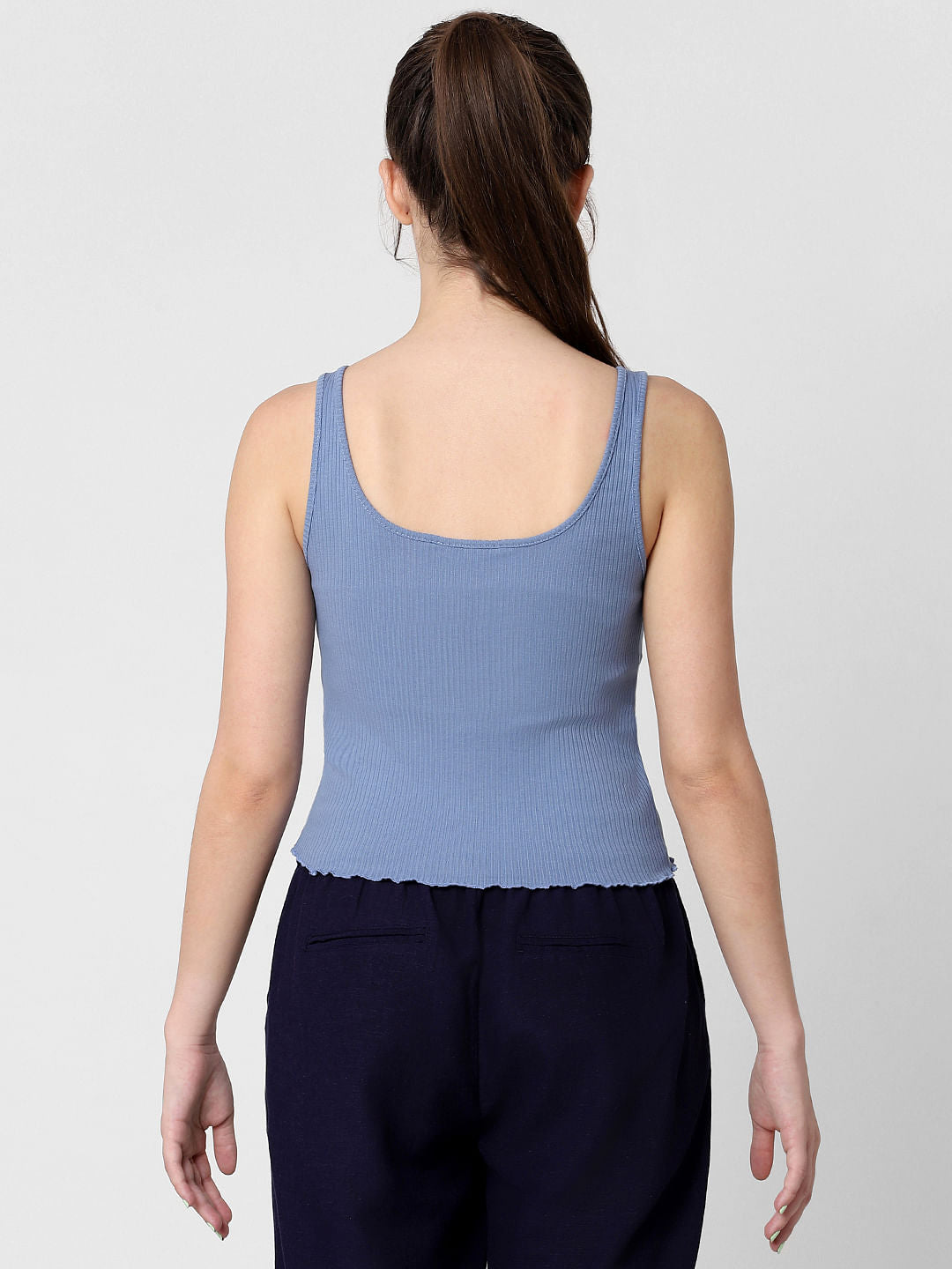 Blue Ribbed Crop Top