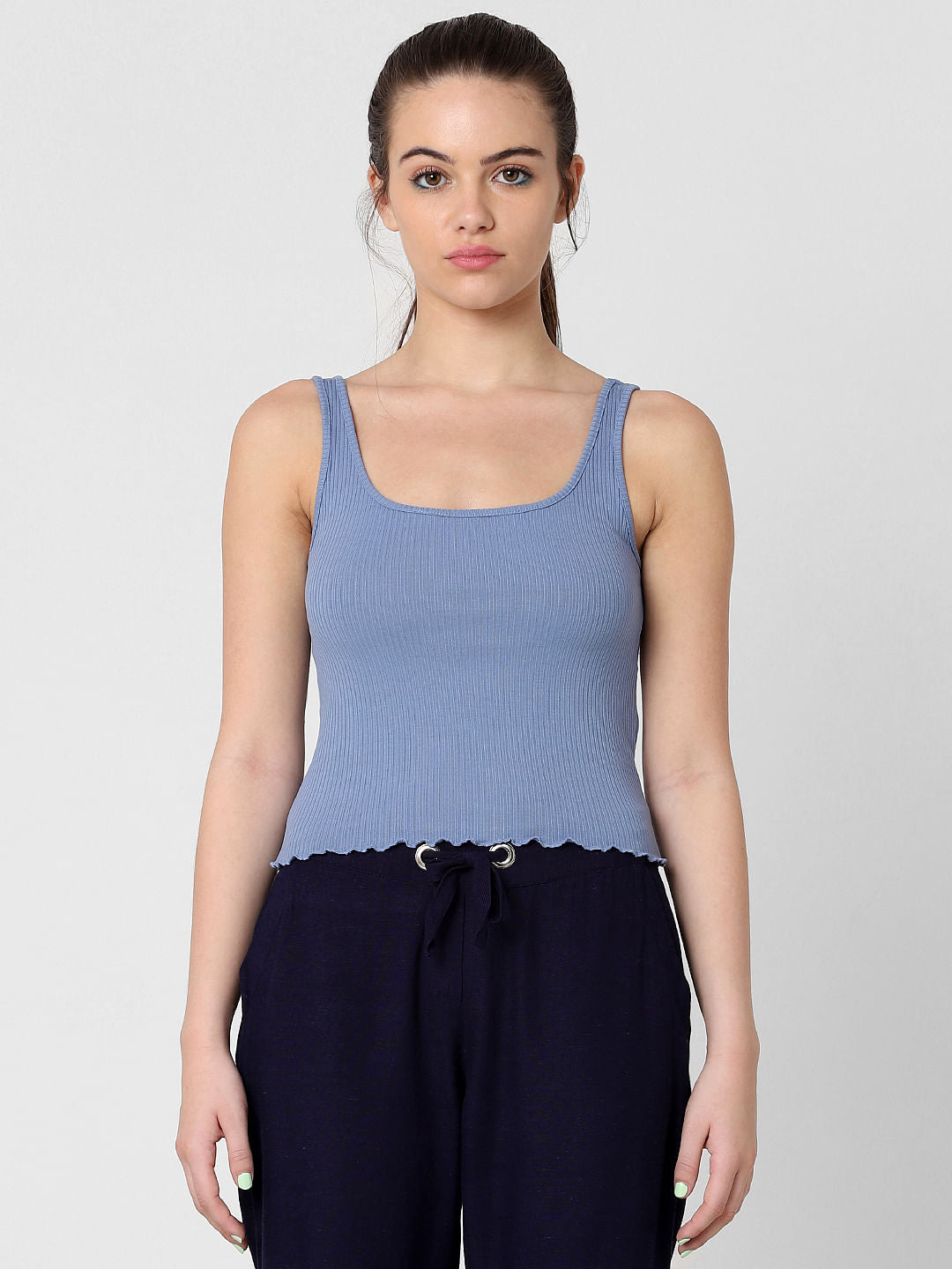 Blue Ribbed Crop Top