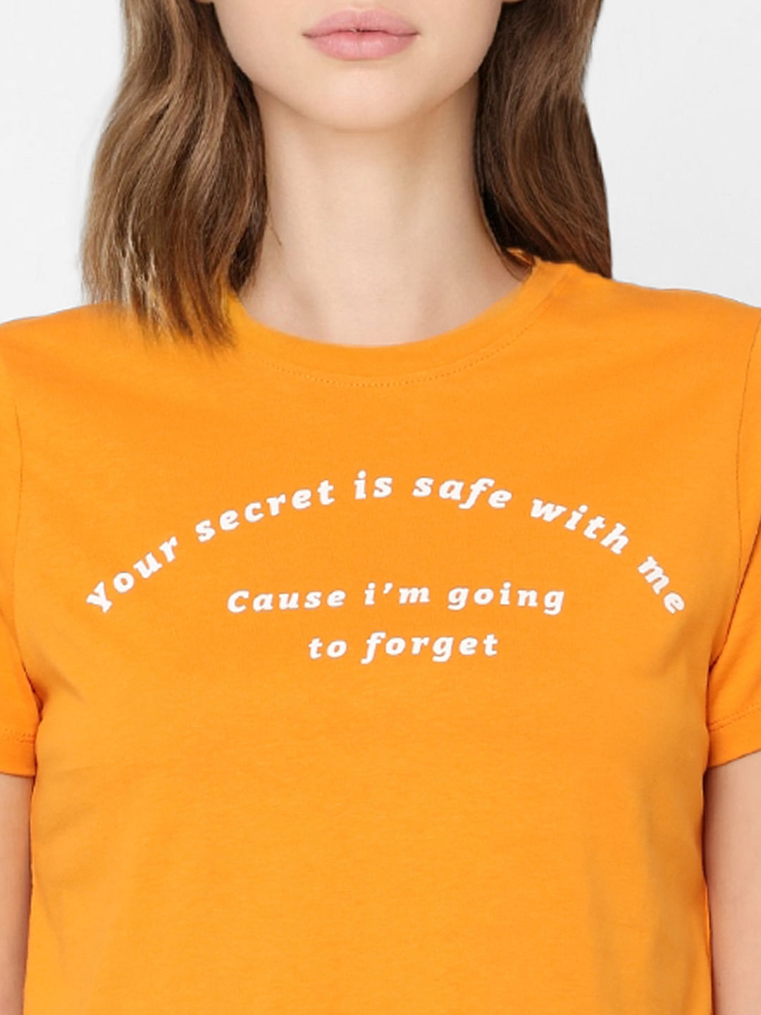 Orange Slogan Print Cropped T-Shirt