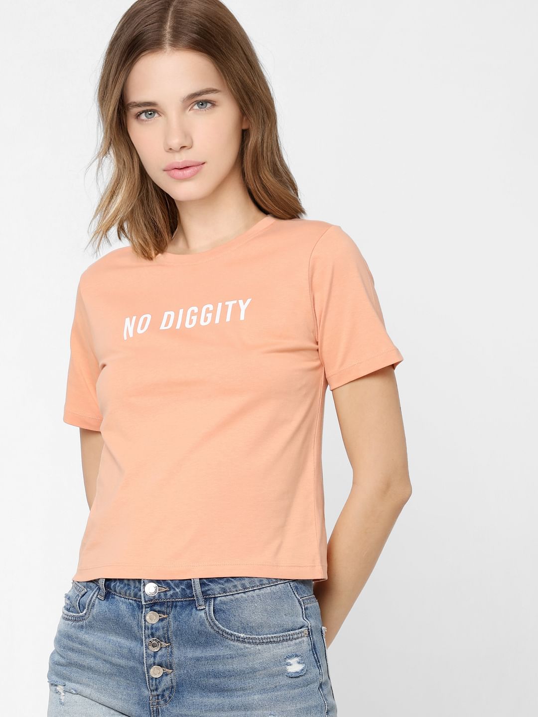 Peach Text Print T-Shirt