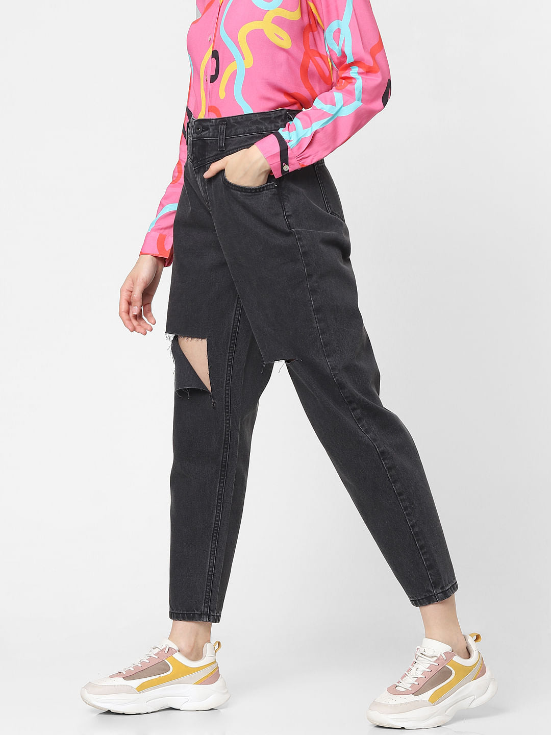 Black High Rise Ripped Jeans