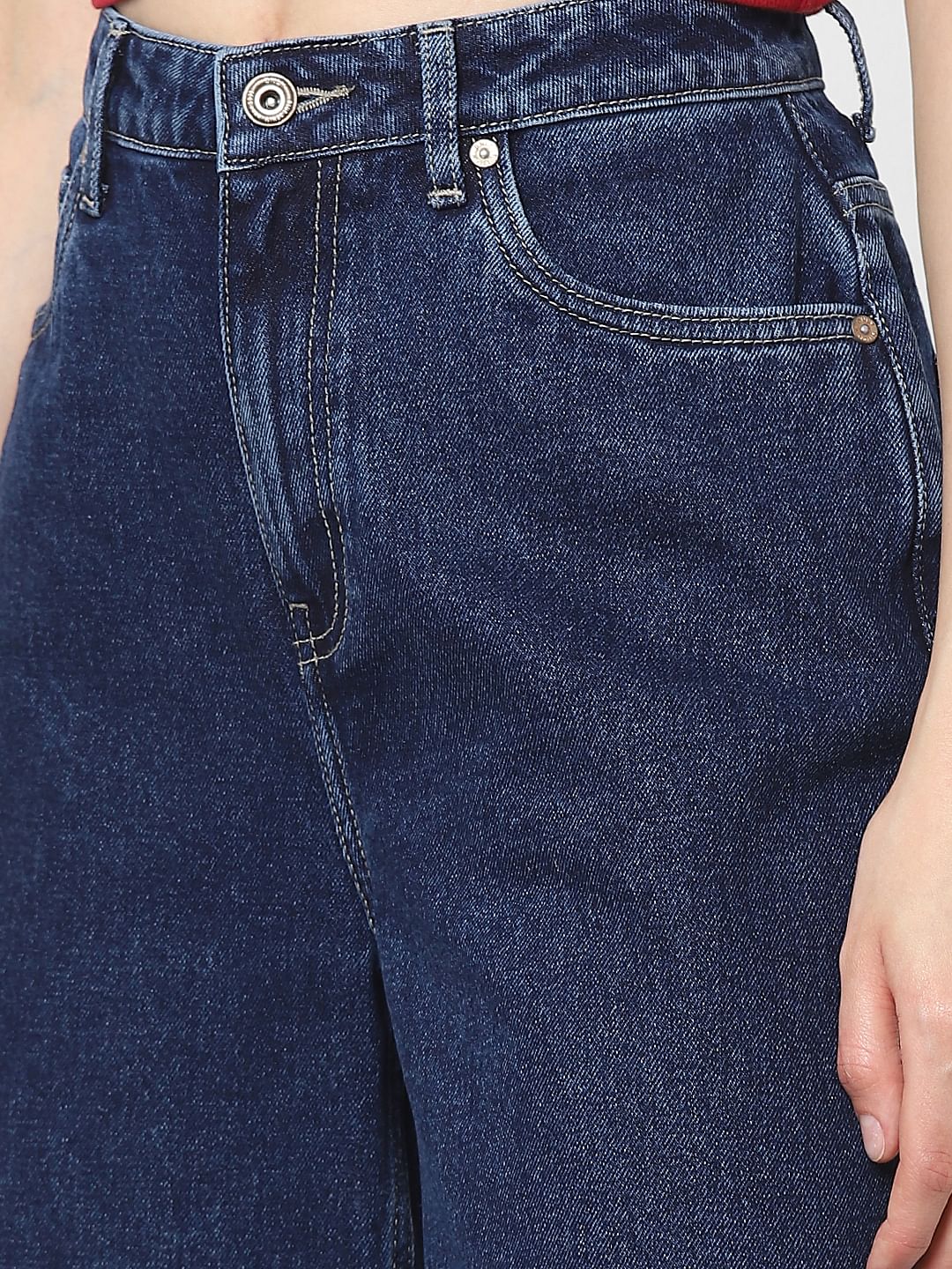 Blue High Rise Patch Print Flared Jeans