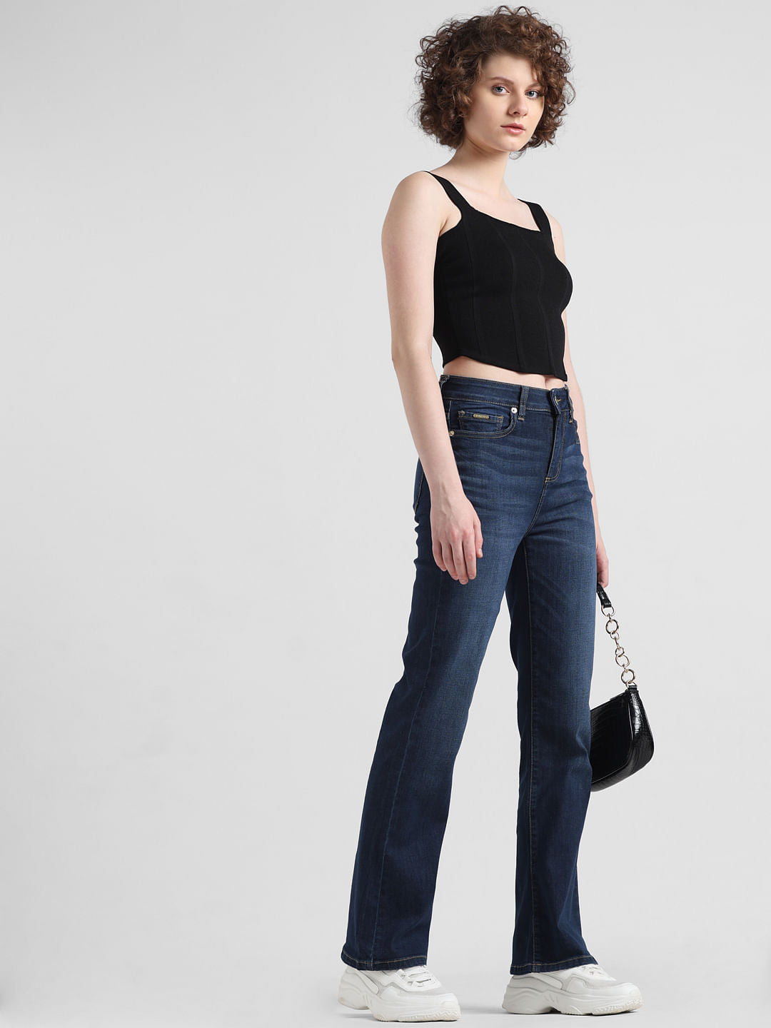 Blue Mid Rise Straight Fit Jeans