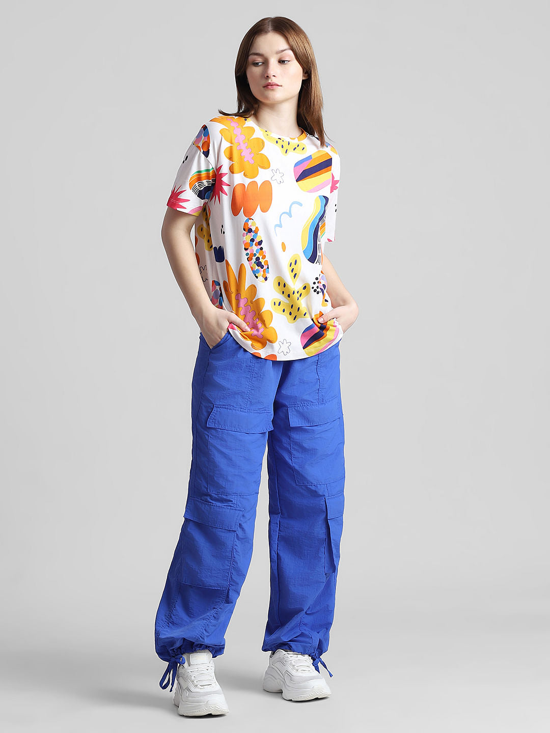 White Graphic Print Long T-Shirt