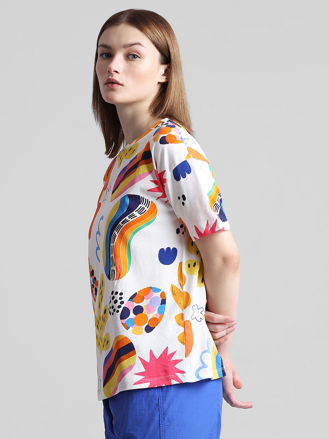 White Graphic Print Long T-Shirt