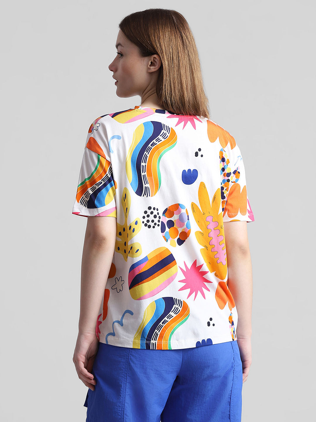 White Graphic Print Long T-Shirt