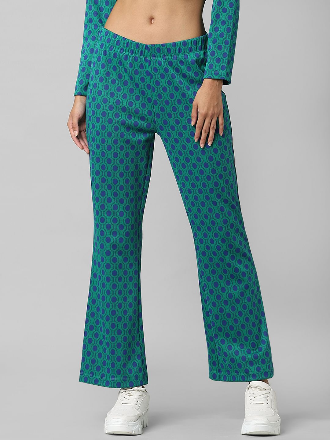 Green Mid Rise Flared Co-Ord Pants