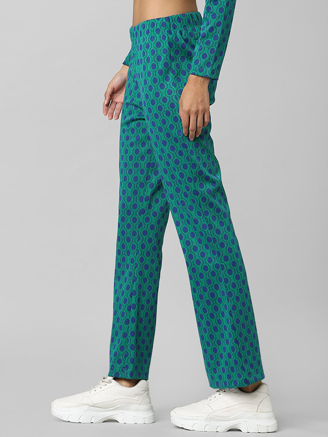 Green Mid Rise Flared Co-Ord Pants