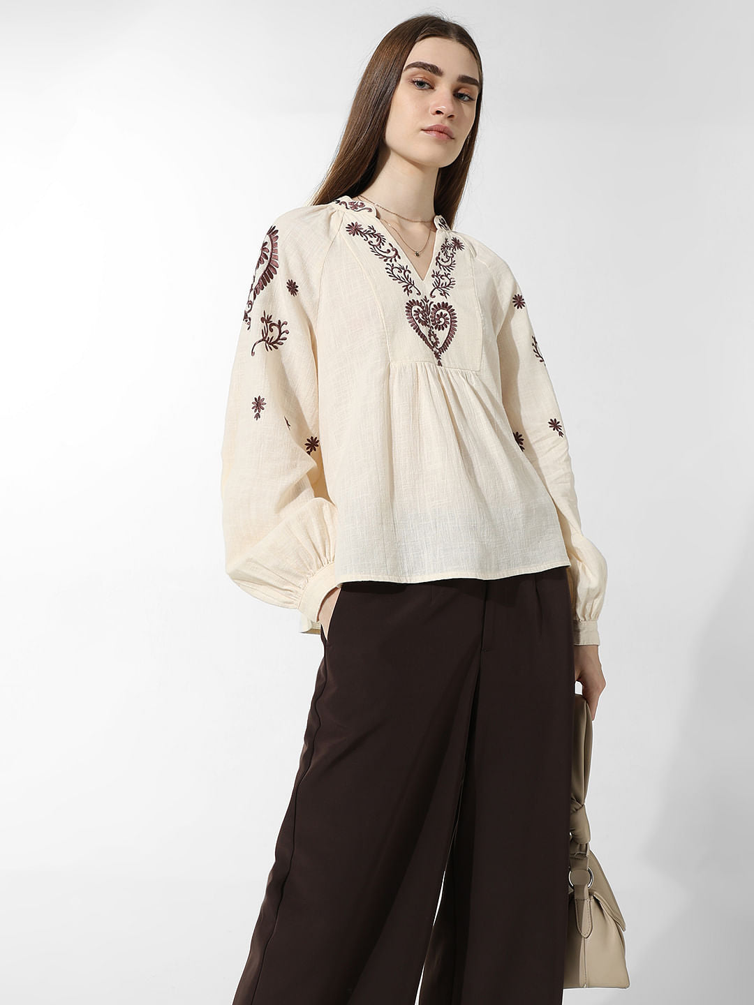 Ecru Embroidered Top