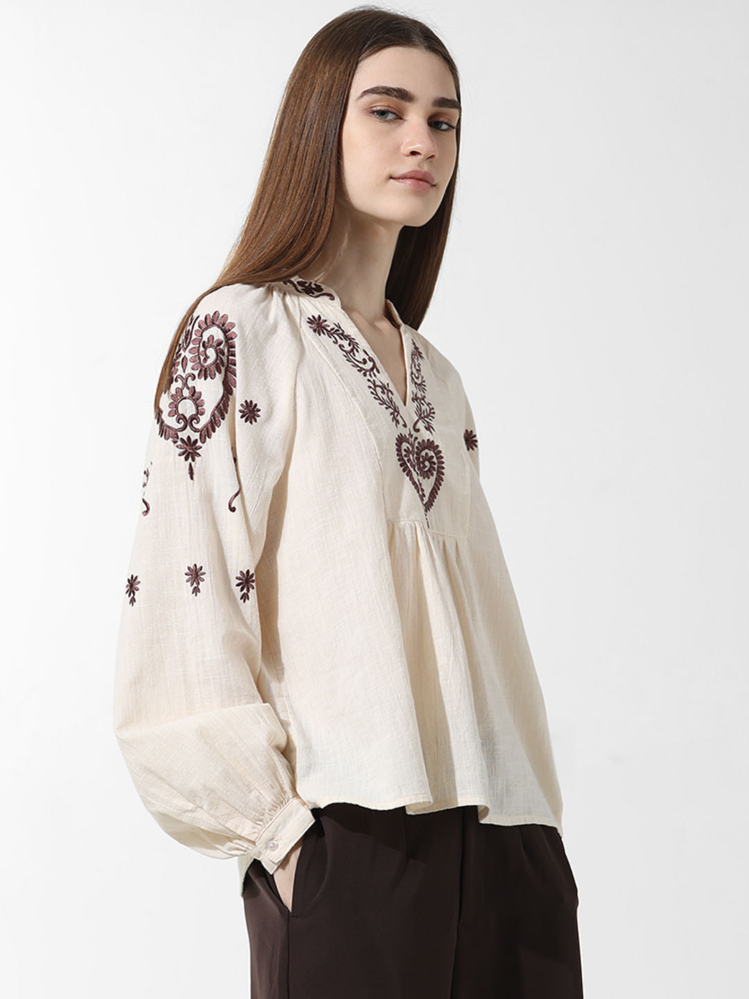 Ecru Embroidered Top