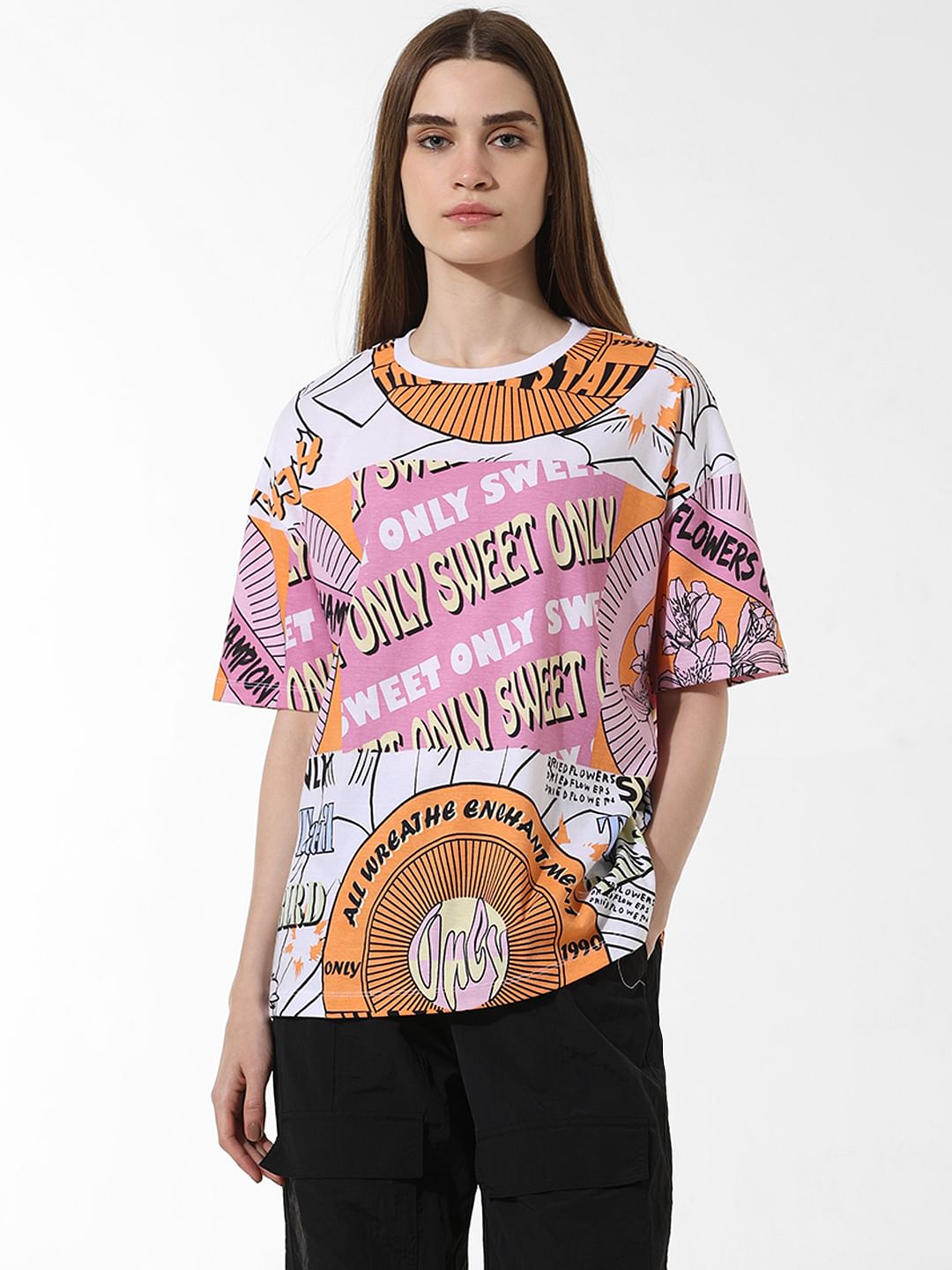 White Printed Oversized T-Shirt