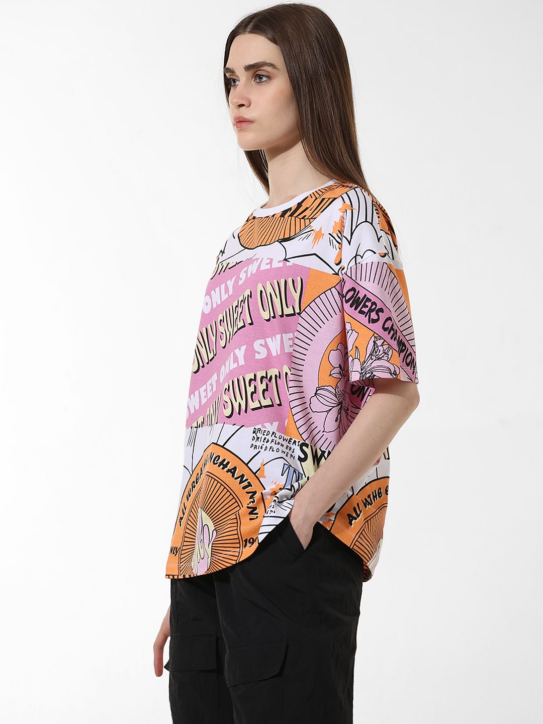 White Printed Oversized T-Shirt