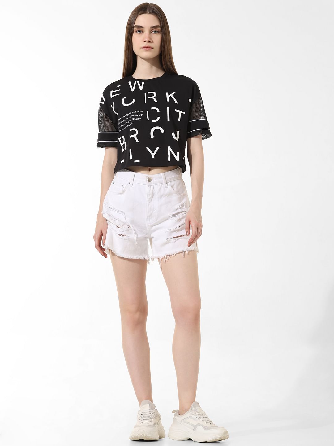Black Mesh Cropped T-Shirt
