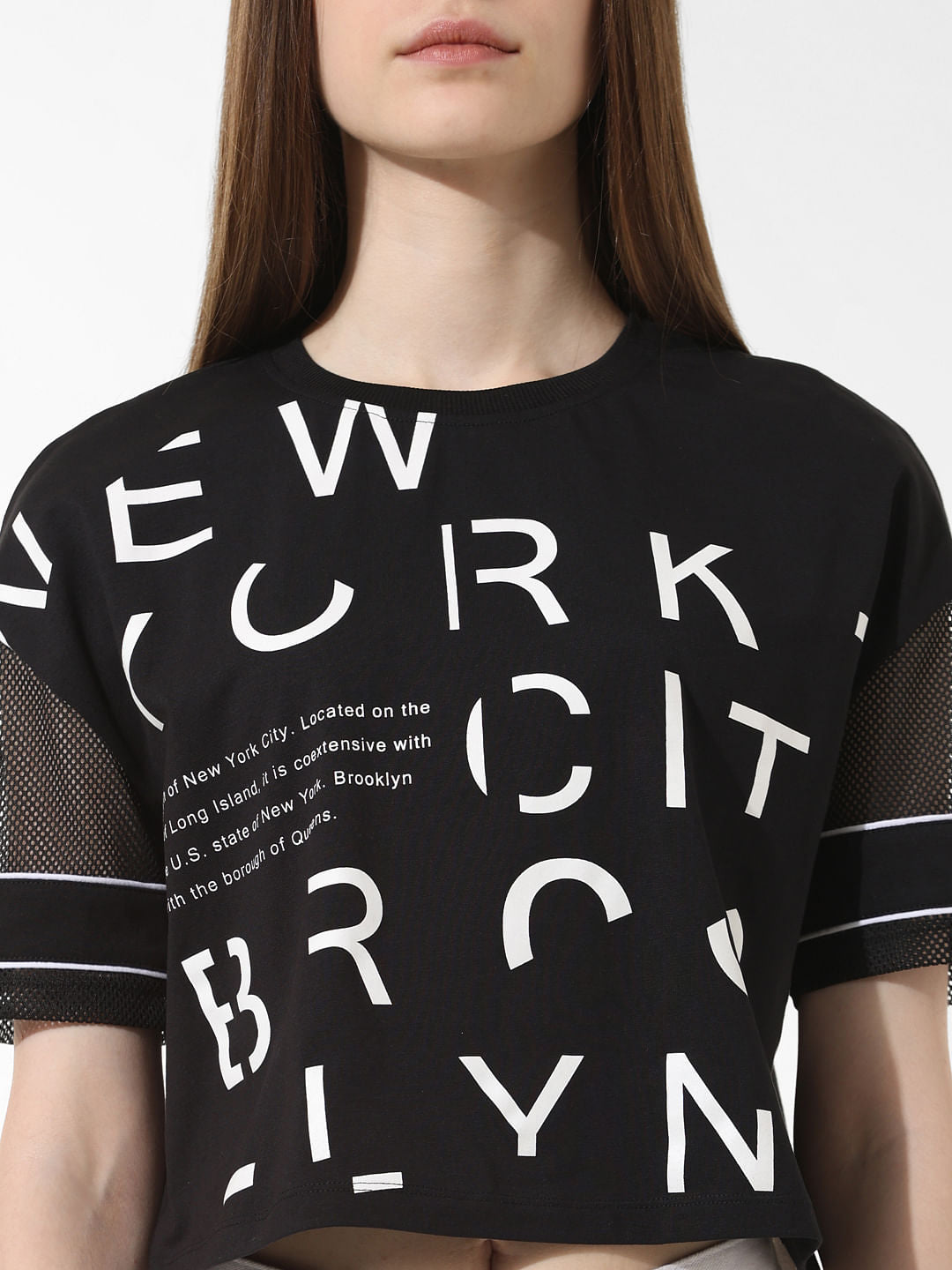 Black Mesh Cropped T-Shirt