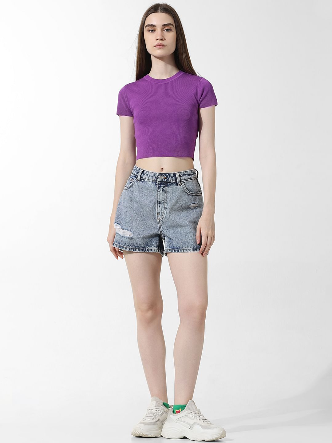 Purple Ribbed Cropped Top