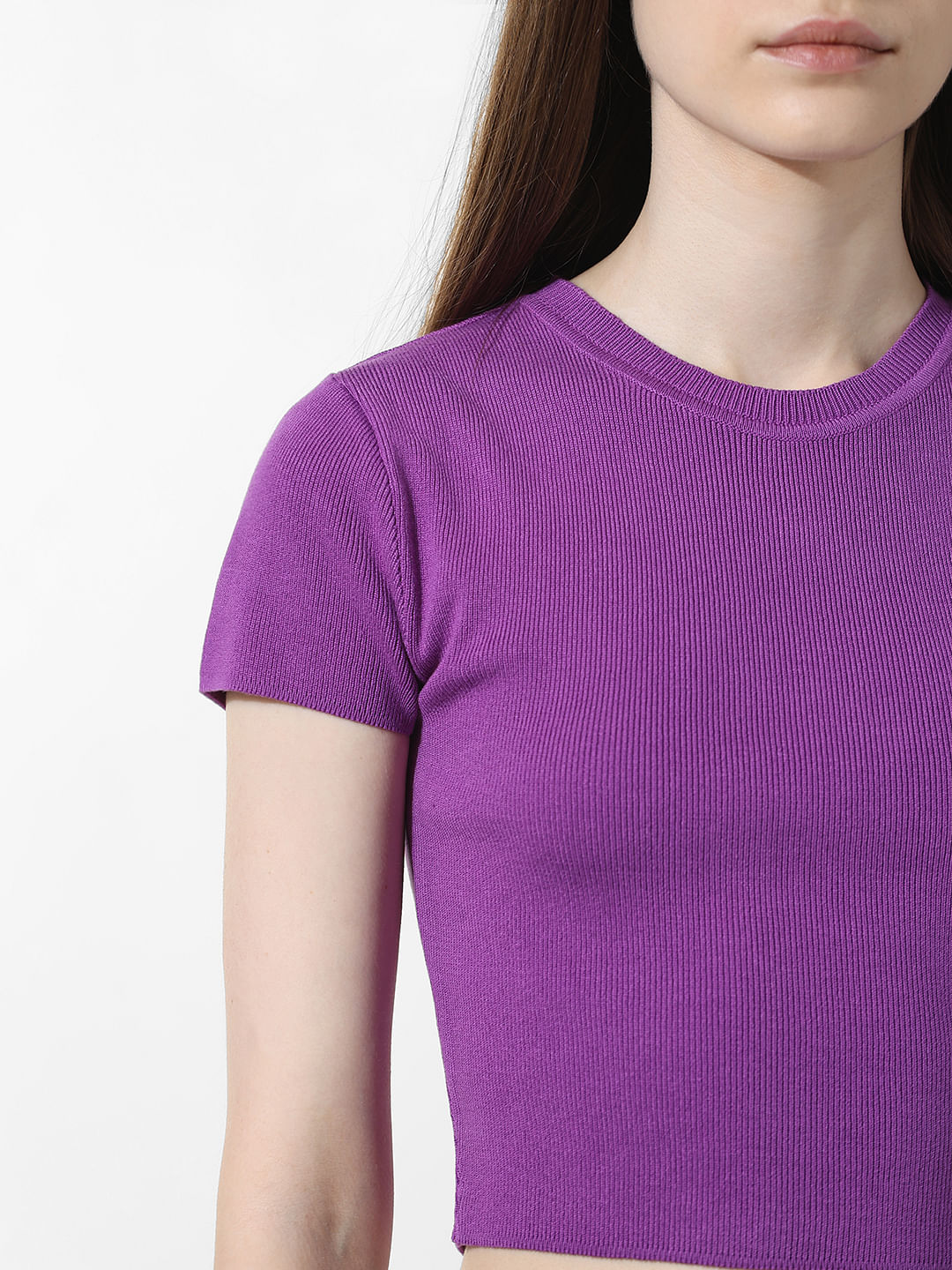 Purple Ribbed Cropped Top