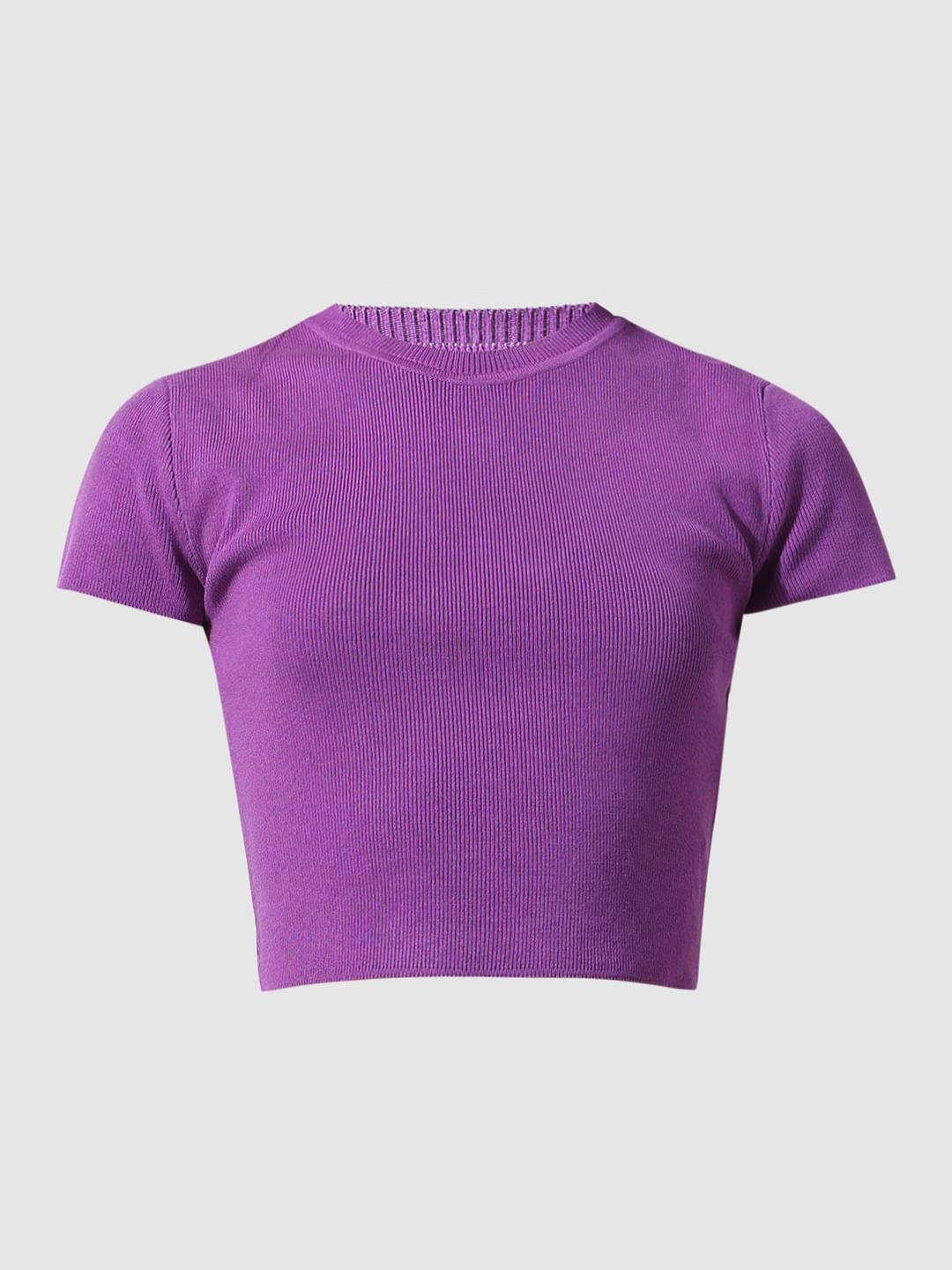 Purple Ribbed Cropped Top