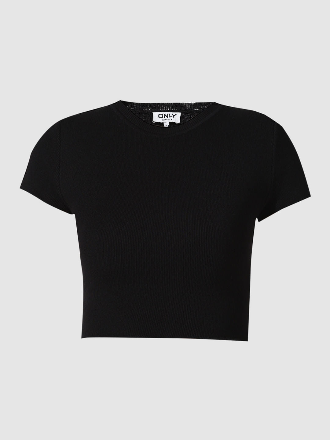 Black Ribbed Cropped Knit Top