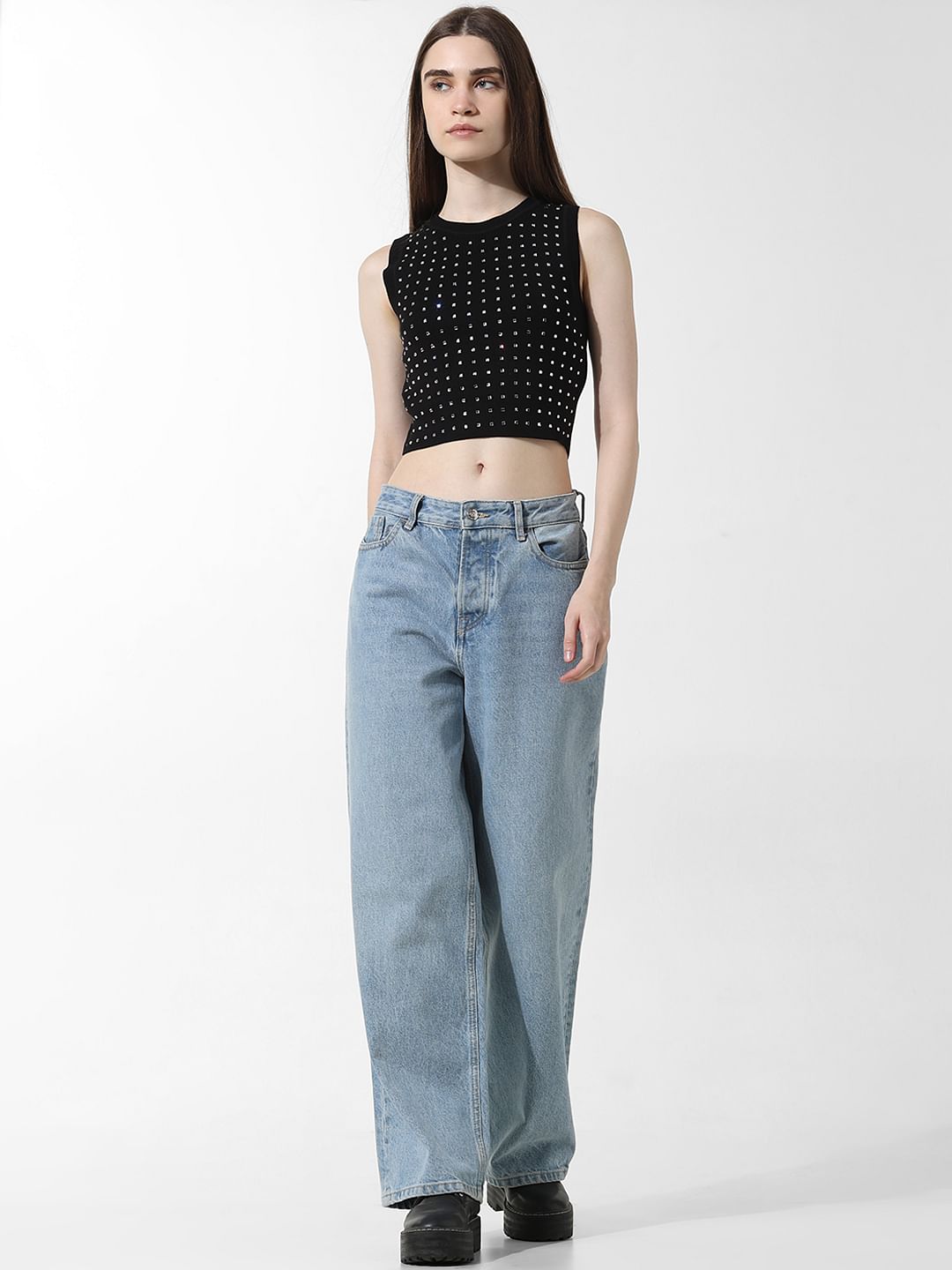 Black Embellished Cropped Top