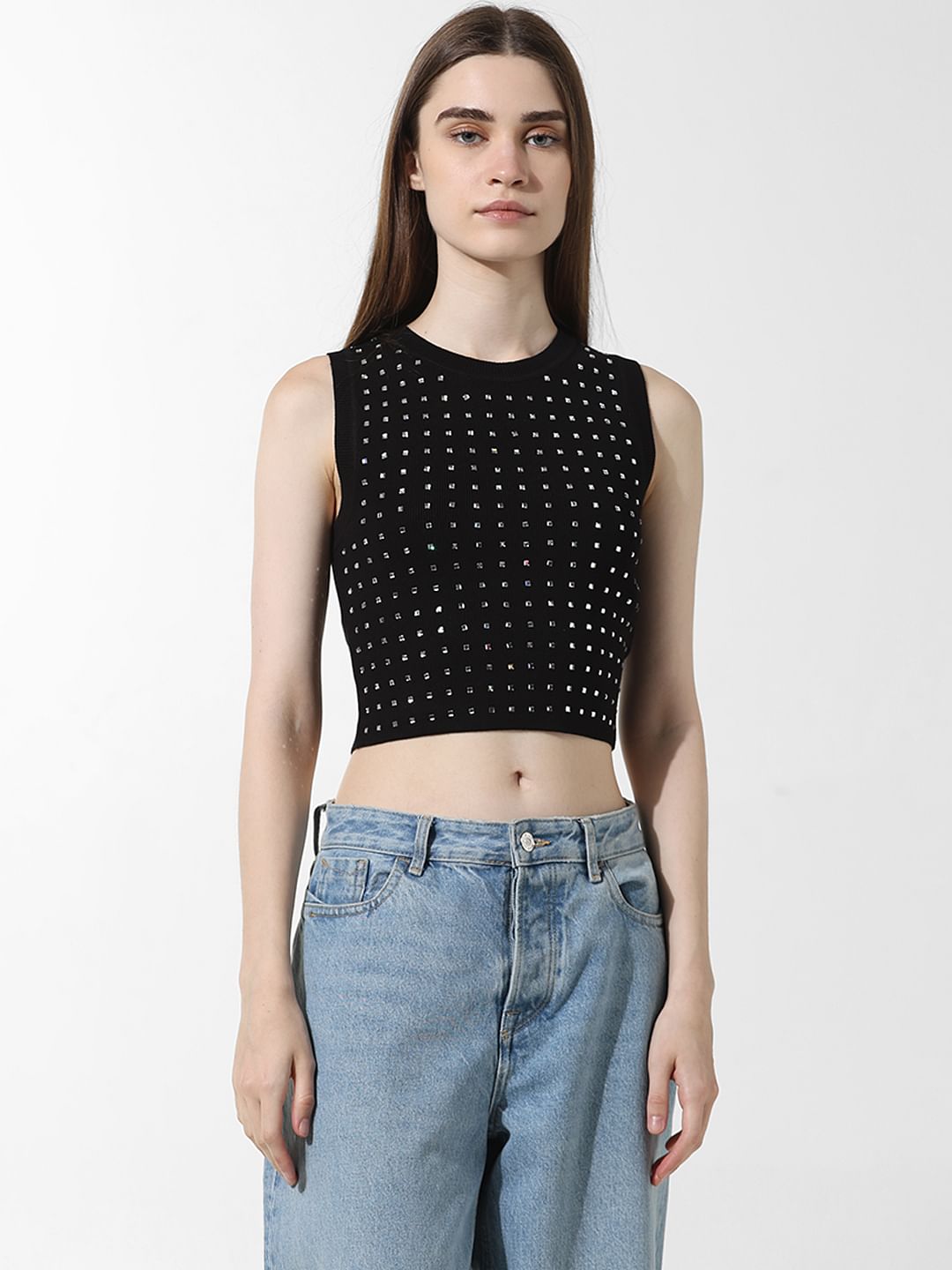 Black Embellished Cropped Top