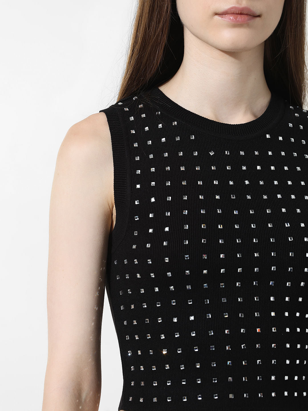 Black Embellished Cropped Top