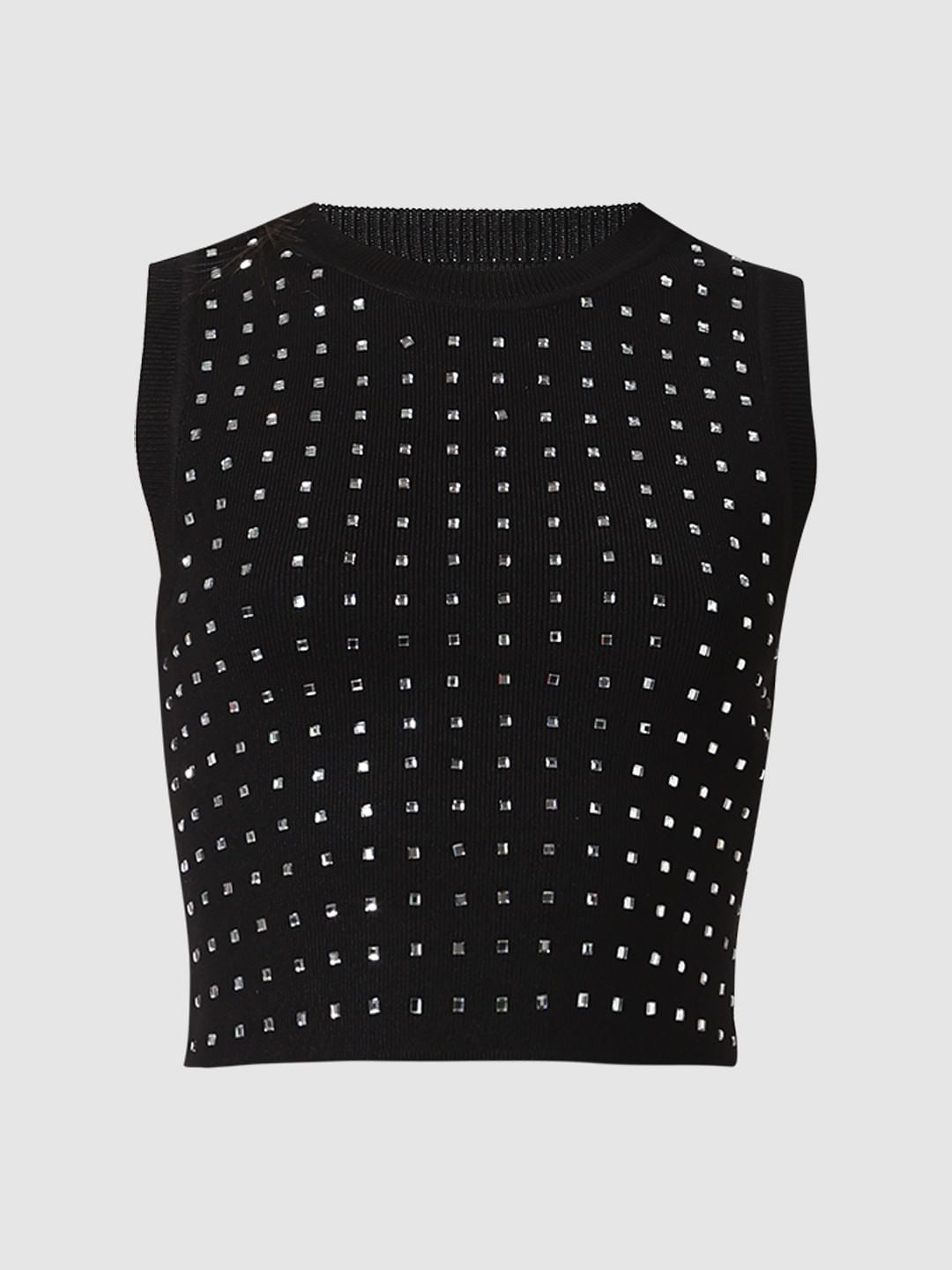 Black Embellished Cropped Top