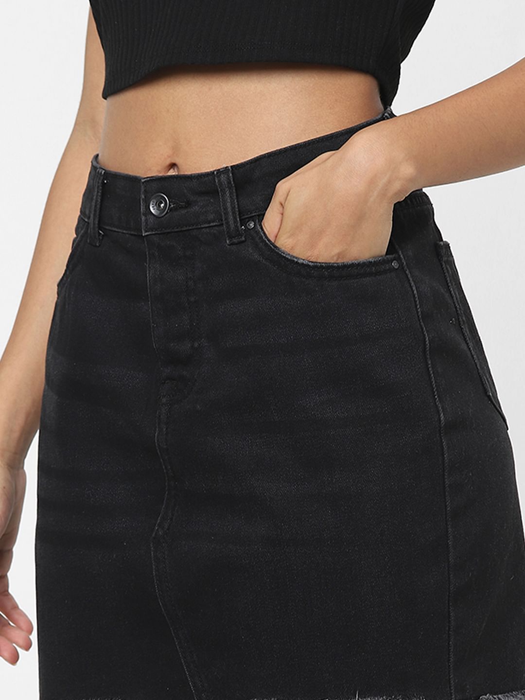 Black High Waist Mini Denim Skirt