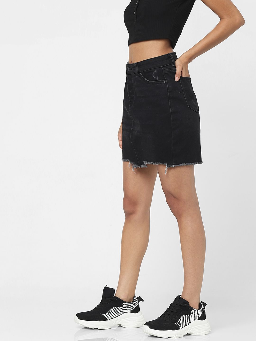 Black High Waist Mini Denim Skirt