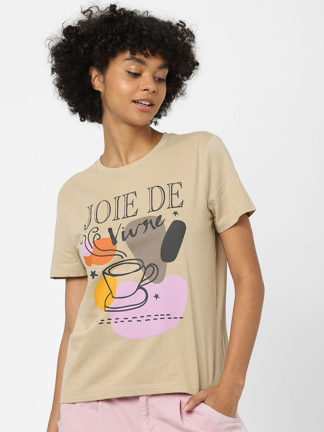 Beige Graphic Print T-Shirt