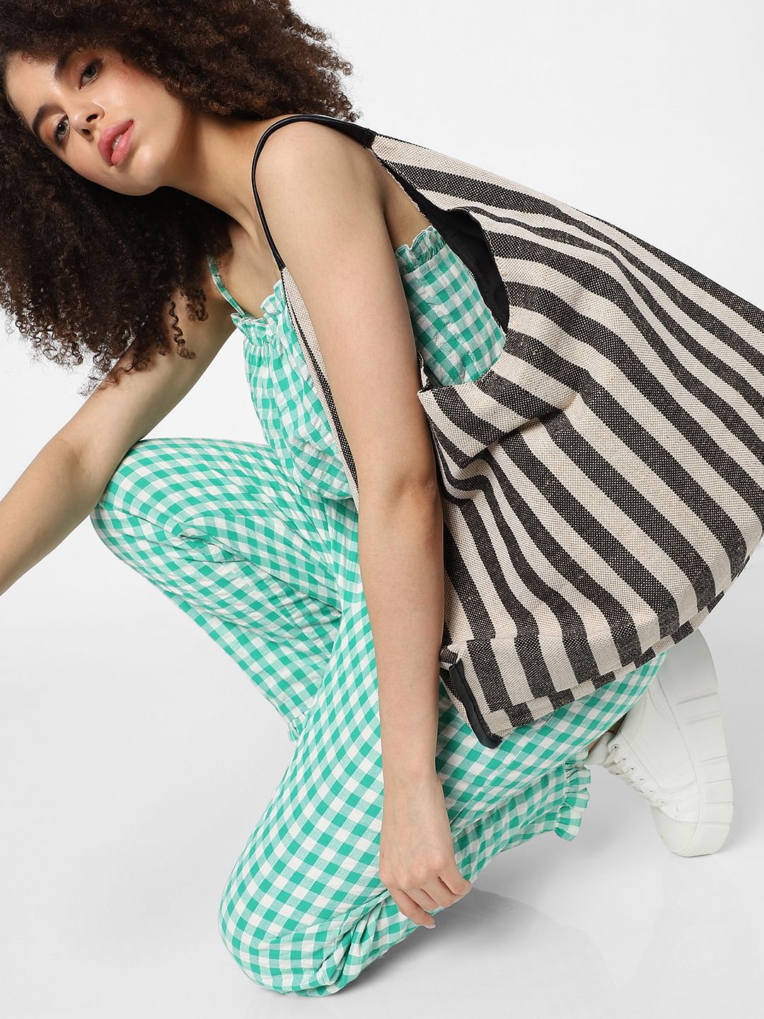 Black Striped Beach Bag