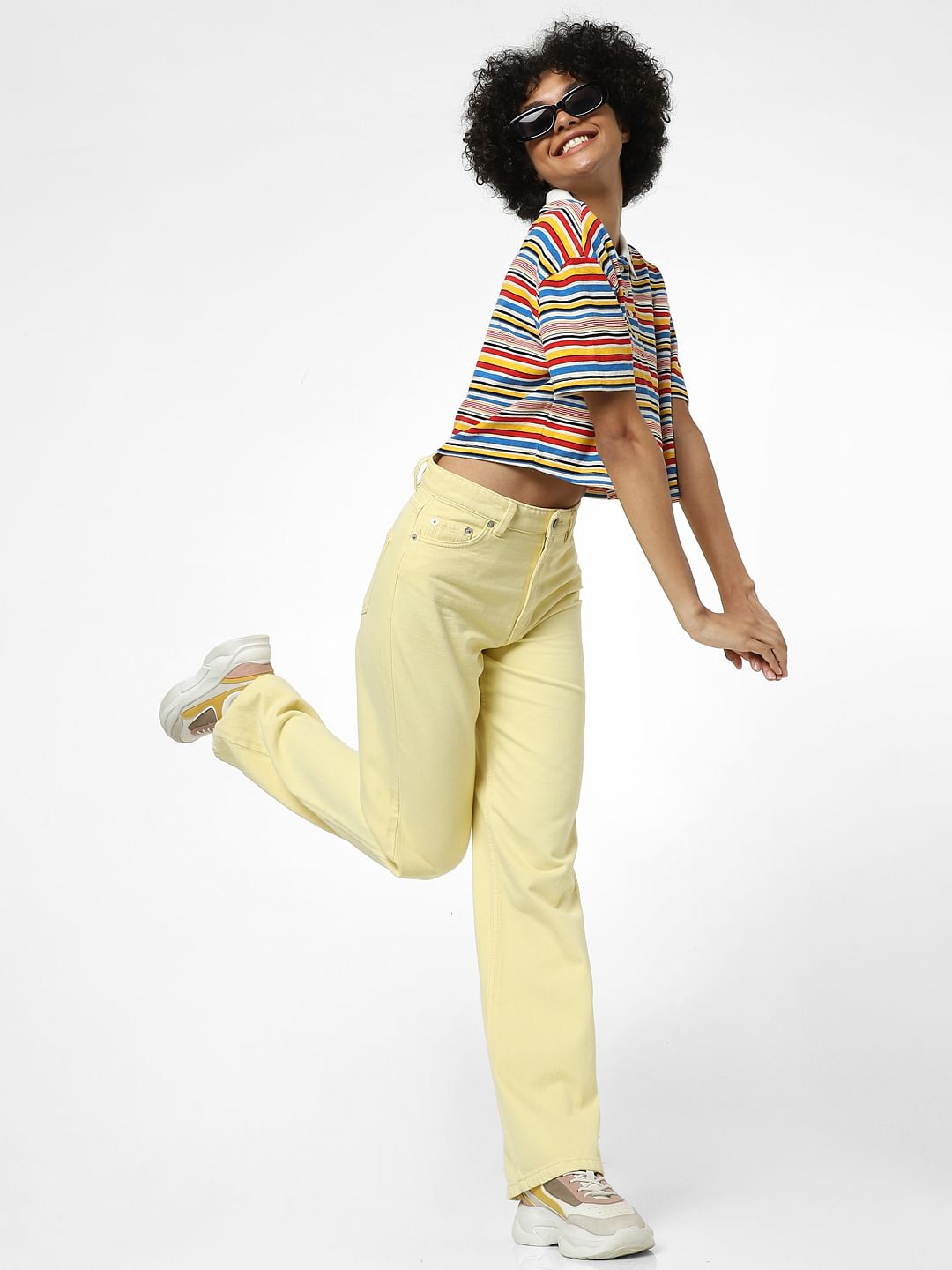 Yellow High Waist Flared Jeans