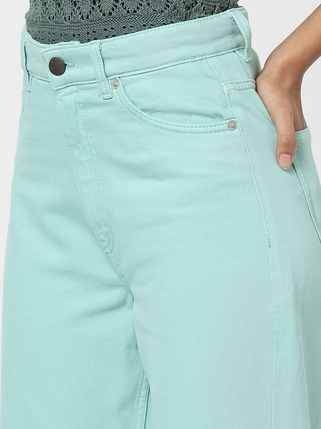 Green High Waist Flared Jeans