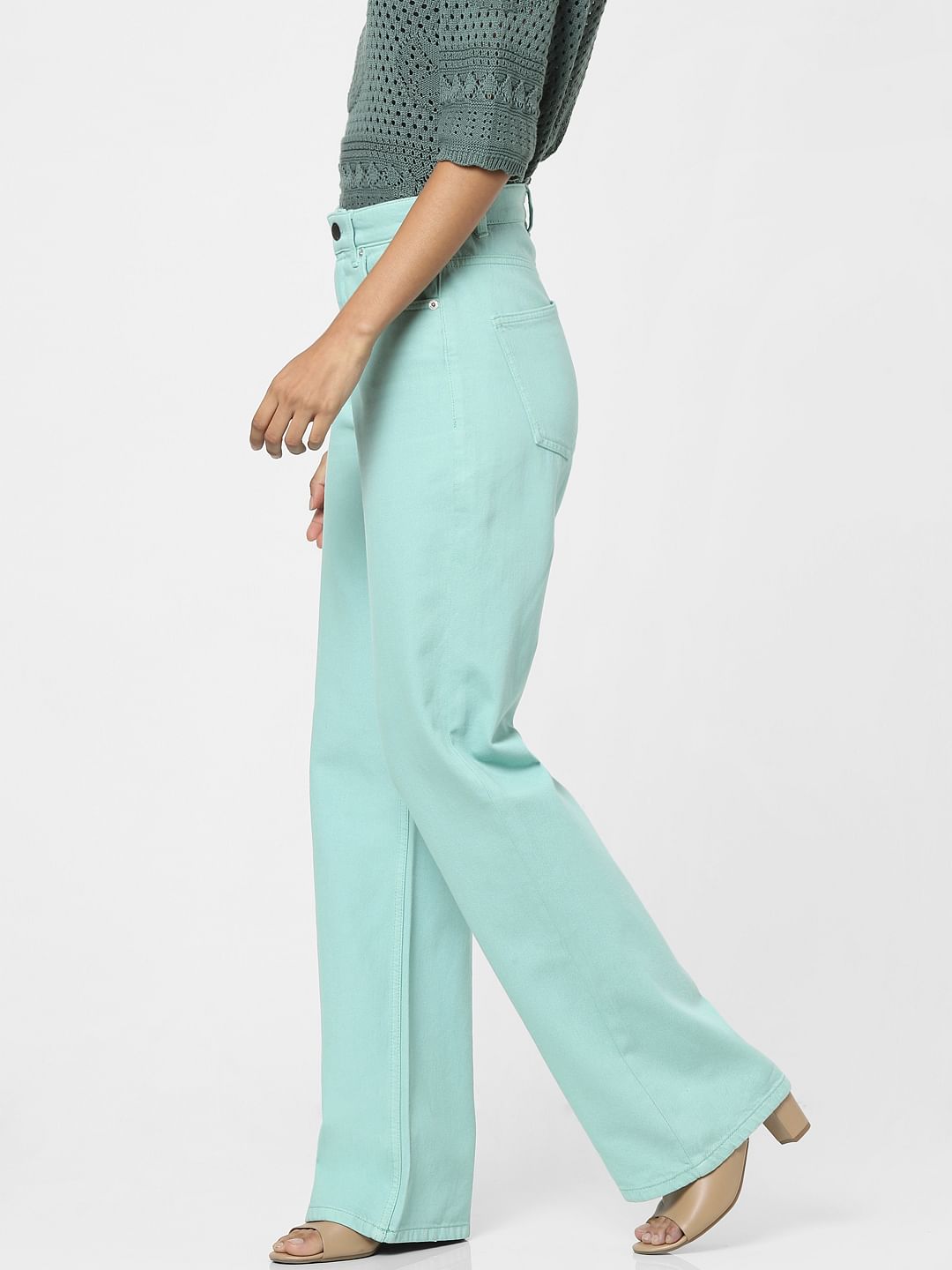Green High Waist Flared Jeans