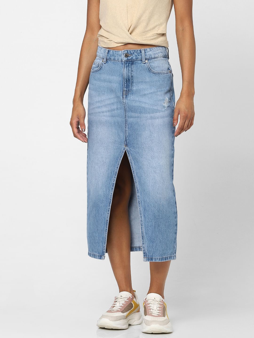 Blue Denim Midi Skirt