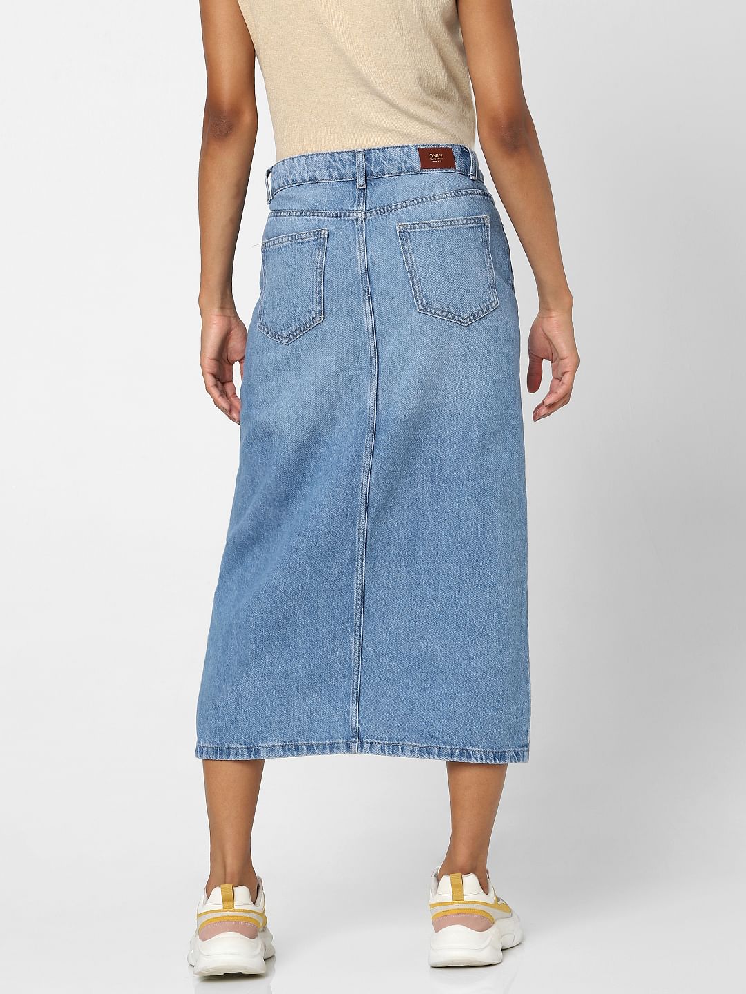 Blue Denim Midi Skirt