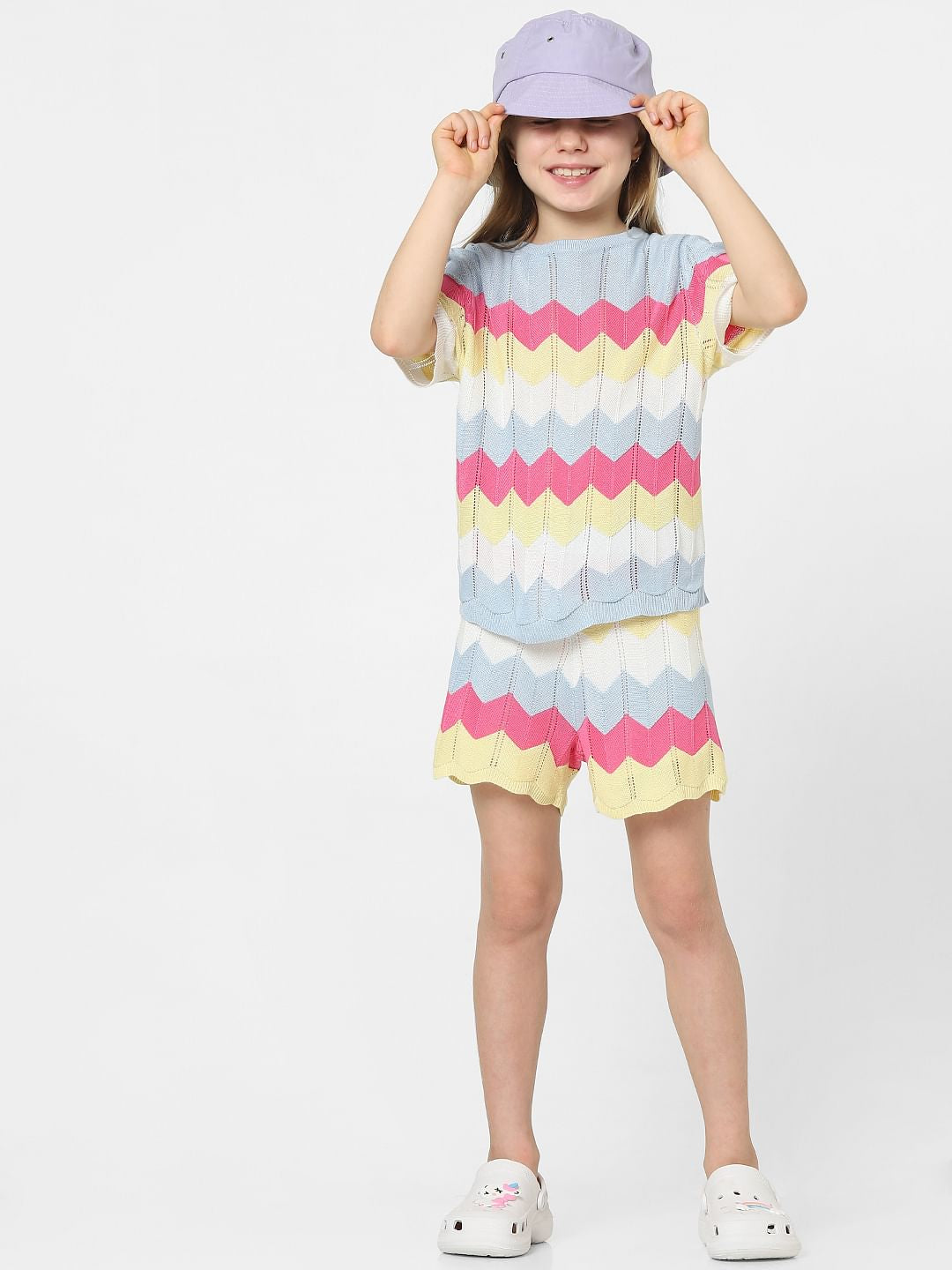 Girls White Low Rise Colourblocked Co-Ord Shorts