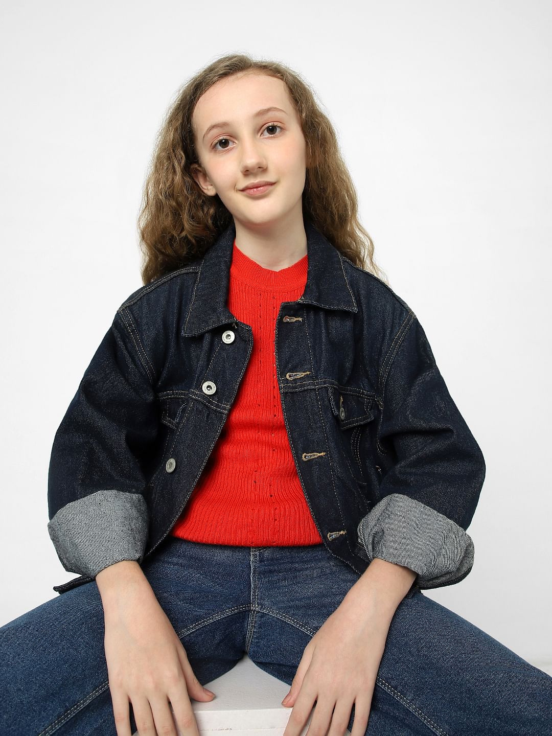 Girls Red Flat Knit Top