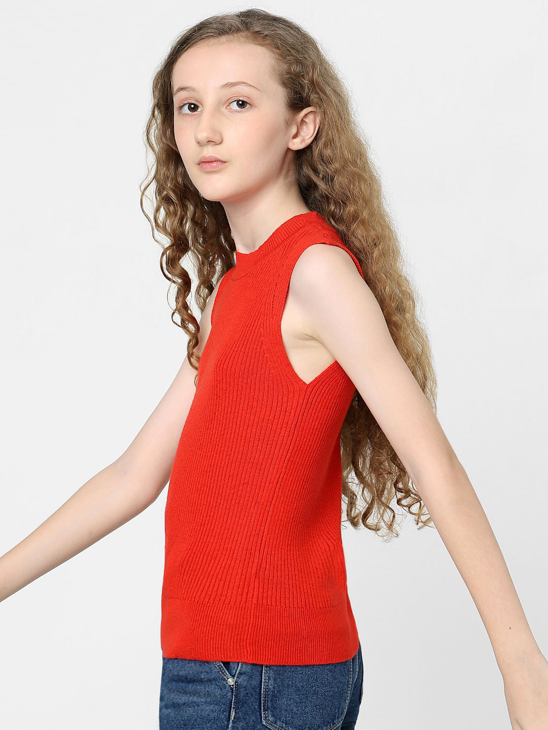 Girls Red Flat Knit Top