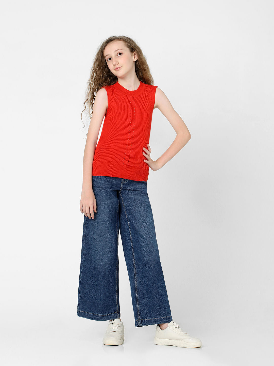 Girls Red Flat Knit Top