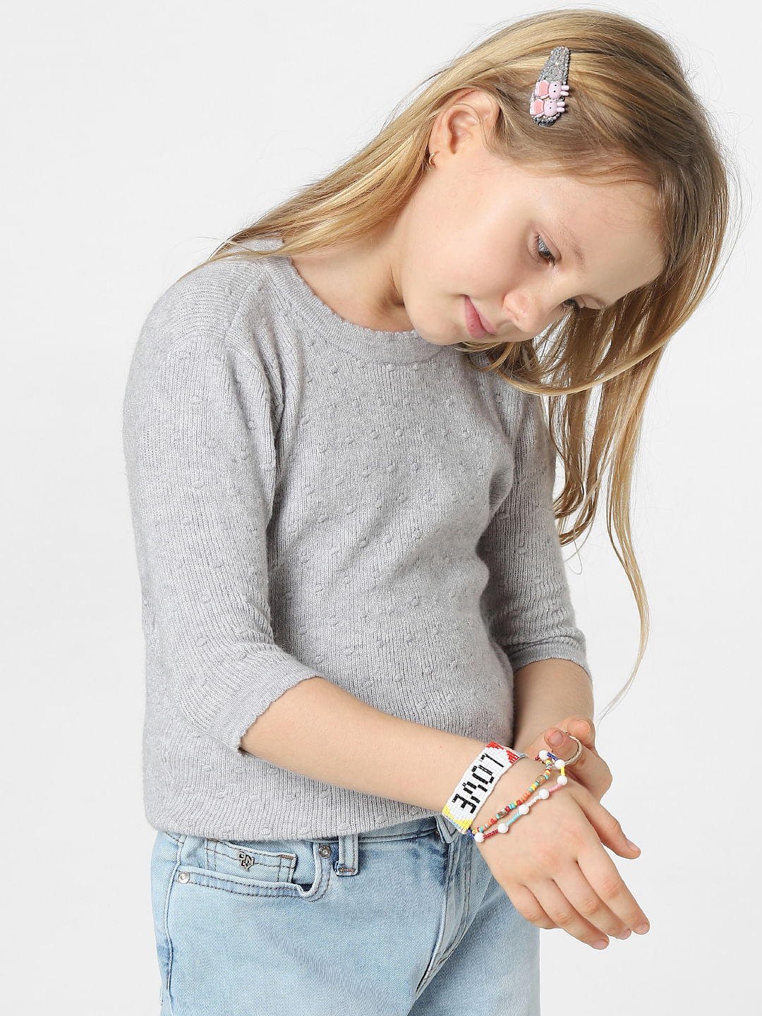 Girls Grey Textured Pullover