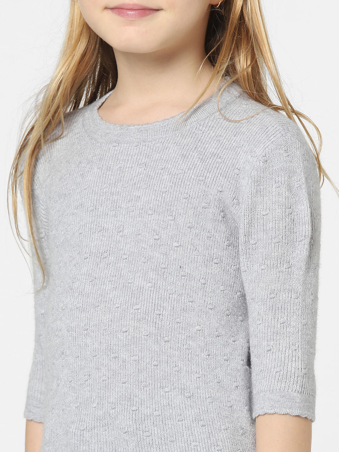 Girls Grey Textured Pullover